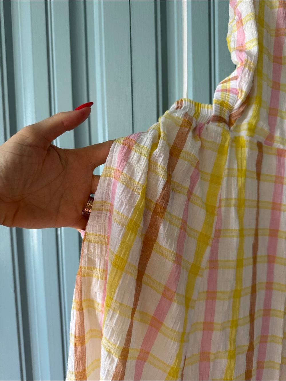 Yellow & Pink Plaid Maxi Dress with Halter Tie Back - Picture 6 of 7